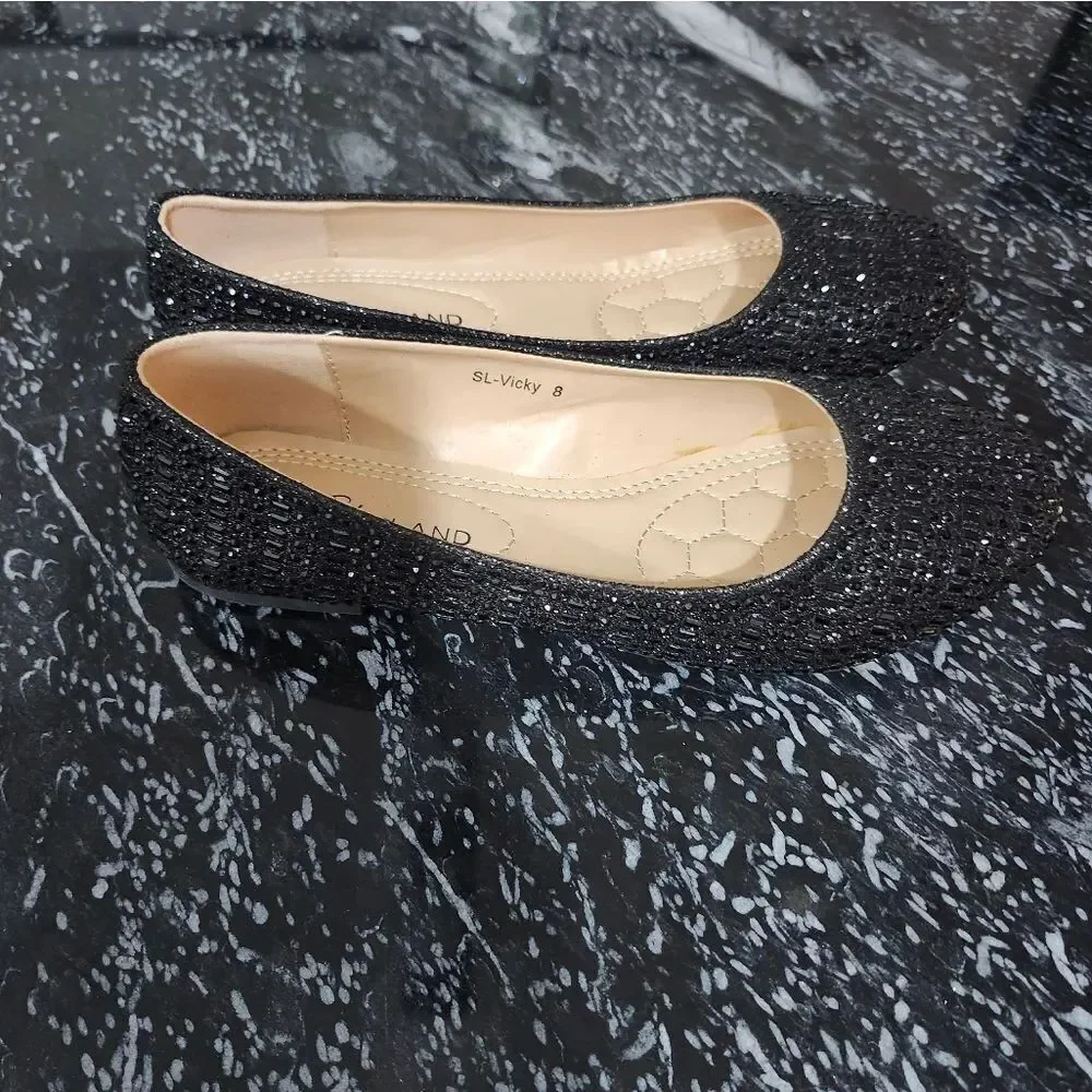 BRAND NEW SHOE LAND BLACK RHIENSTONE SLIP-ON WOMEN